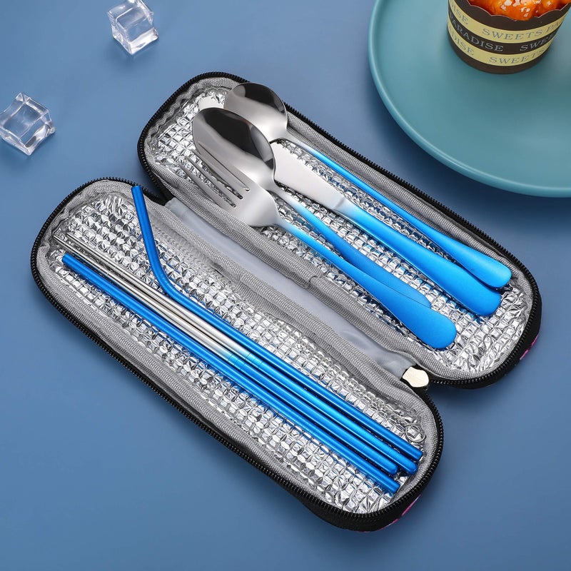 Topbooc Travel Utensils Reusable Silverware Set To Go Portable Cutlery Set with a Waterproof Carrying Case for Lunch Boxes Workplace Camping Picnic (GraBlue) - Image 4